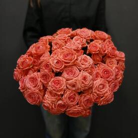 Букет из 21 коралловой кустовой розы 50см