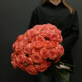 Букет из 25 коралловых кустовых роз 50см