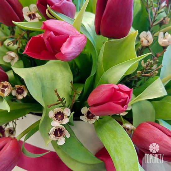 Букет из 101 красного тюльпана в коробке 