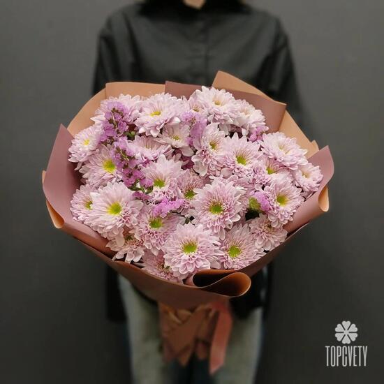 Букет из 5 кустовой хризантемы и статицы