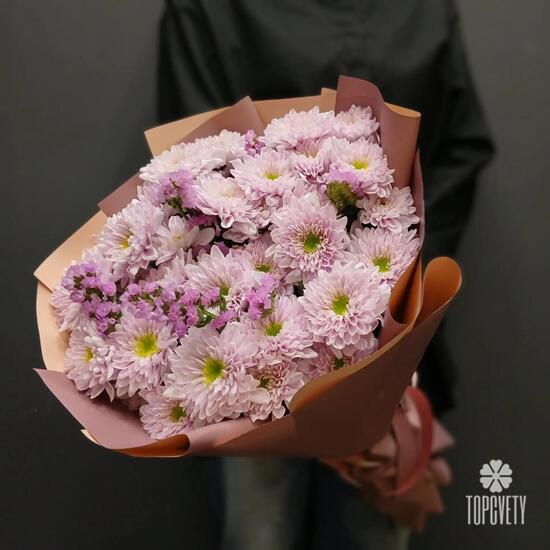 Букет из 5 кустовой хризантемы и статицы