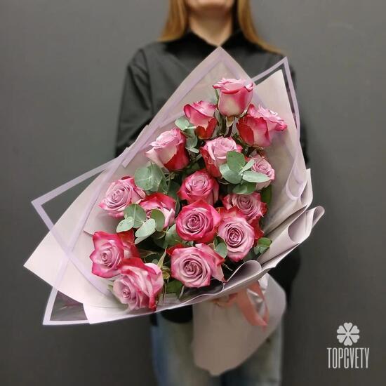 Букет из 15 роз Дип Перпл 50см