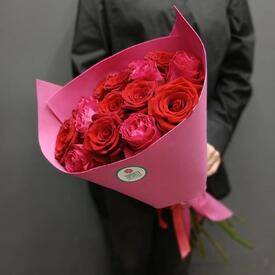 Букет из 15 роз микс 50см