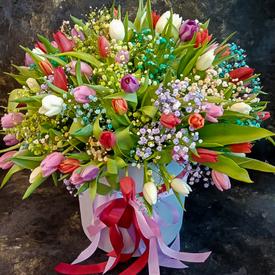 Букет из 101 тюльпана микс в коробке 