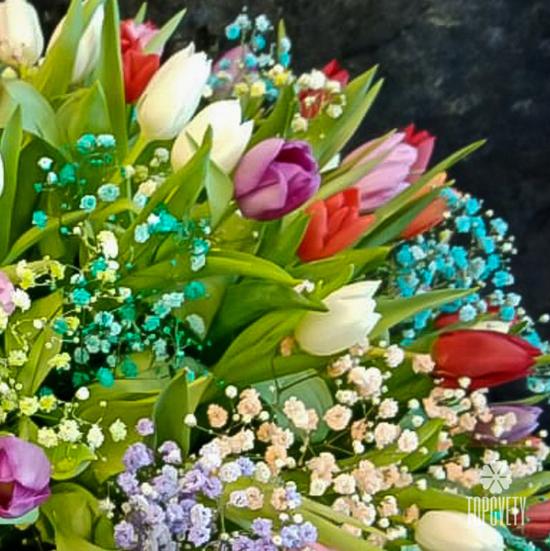 Букет из 101 тюльпана микс в коробке 