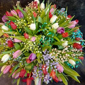 Букет из 101 тюльпана микс в коробке 