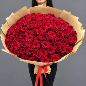 Комбо букет из 101 розы 70см + плюшевый медведь