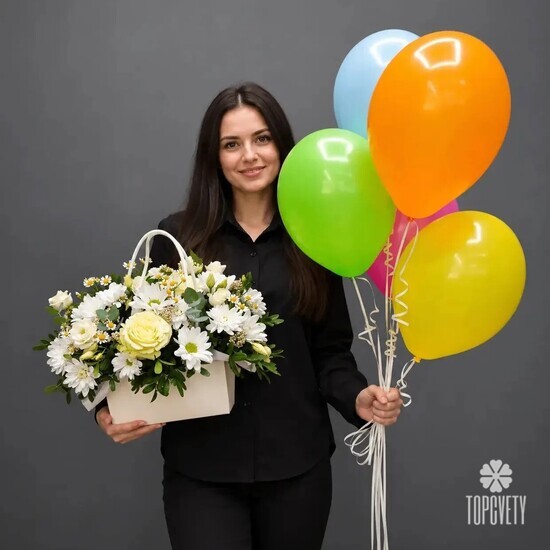 Комбо цветочная композиция + 5 шаров
