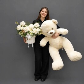 Комбо цветочная композиция + плюшевый медведь
