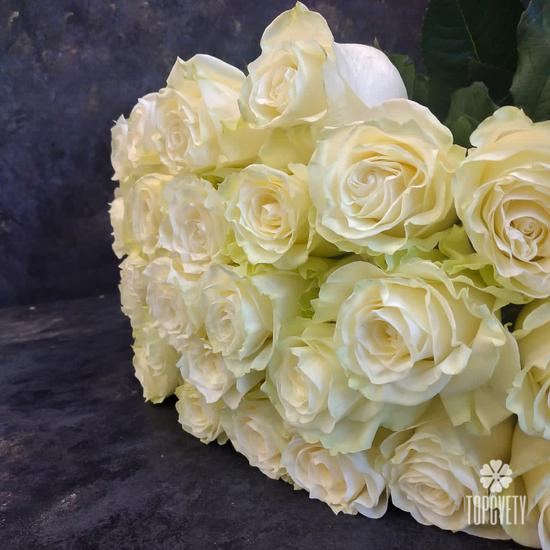 Букет из 25 белых роз Мондиаль 80см