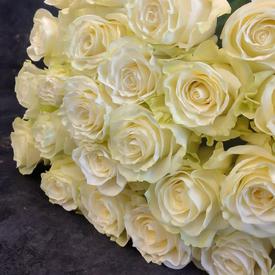 Букет из 25 белых роз Мондиаль 80см