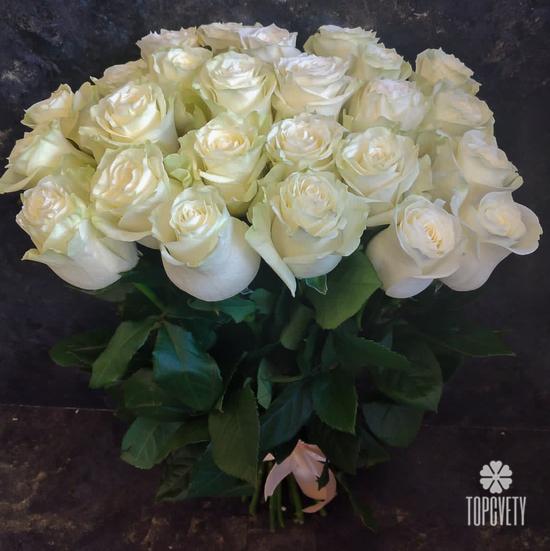 Букет из 25 белых роз Мондиаль 80см