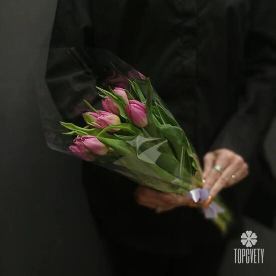 Букет из 7 малиновых  тюльпанов 