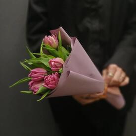 Букет из 5 малиновых тюльпанов 