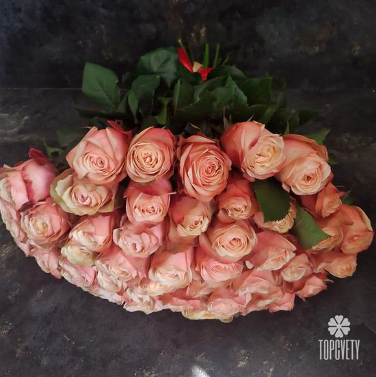 Букет из 51 пионовидной розы Кахала 60см
