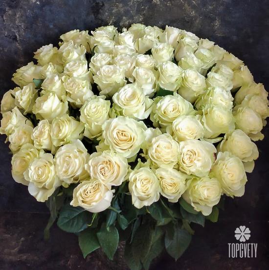 Букет из 75 белых роз Мондиаль 70см