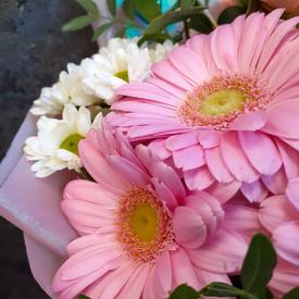 Букет из гортензий, хризантем и гербер 