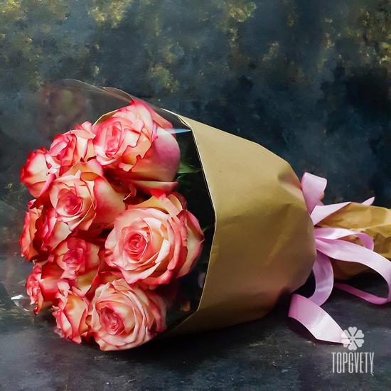 Букет из 11 розовых сортовых роз 50см