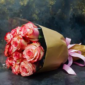 Букет из 11 розовых сортовых роз 50см