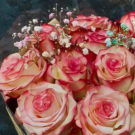 Букет из 11 розовых сортовых роз 50см