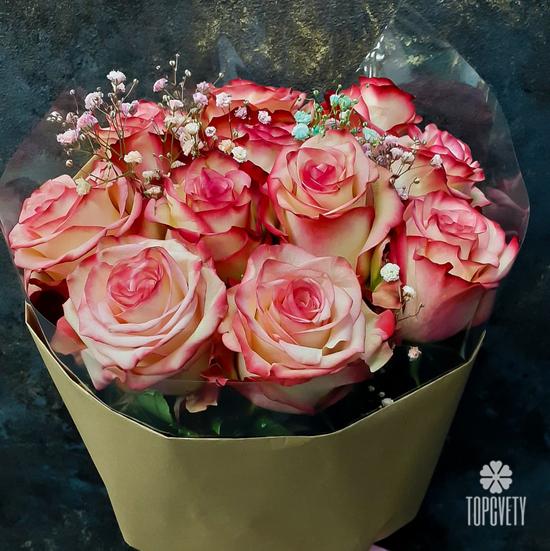 Букет из 11 розовых сортовых роз 50см