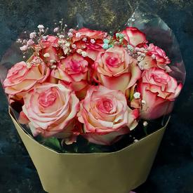 Букет из 11 розовых сортовых роз 50см