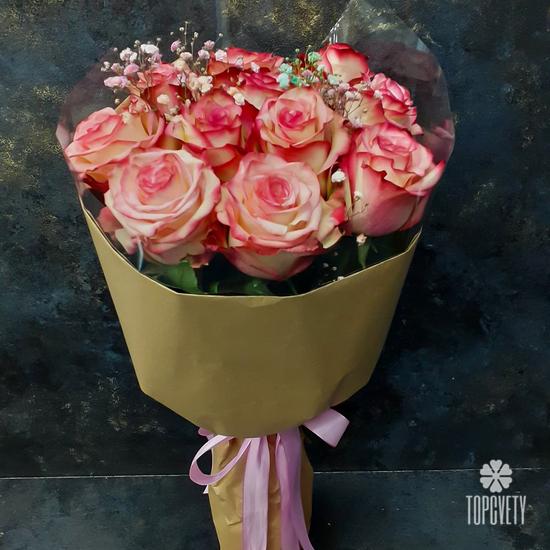 Букет из 11 розовых сортовых роз 50см