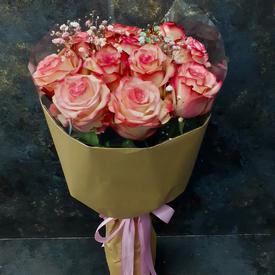 Букет из 11 розовых сортовых роз 50см