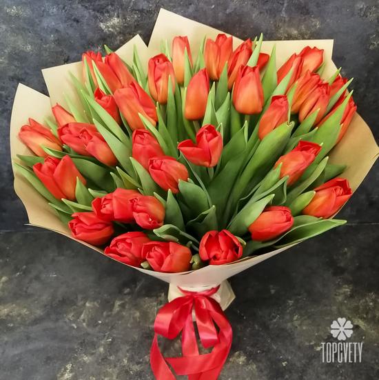 Букет из 35 красных тюльпанов 