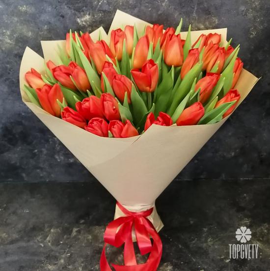 Букет из 35 красных тюльпанов 