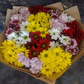 Букет из 15 кустовых хризантем микс