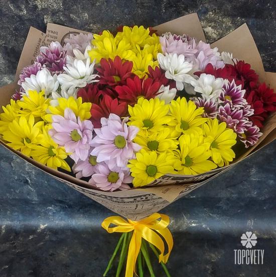 Букет из 15 кустовых хризантем микс
