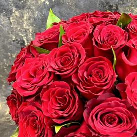 Композиция из 35 красных роз в коробке
