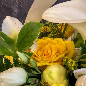 Букет из гербер и роз в сумке