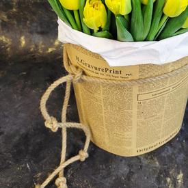 Букет из 51 желтого пионовидного тюльпана в шляпной коробке