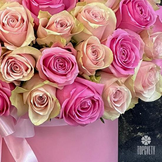 Композиция из 75 розовых роз микс в коробке