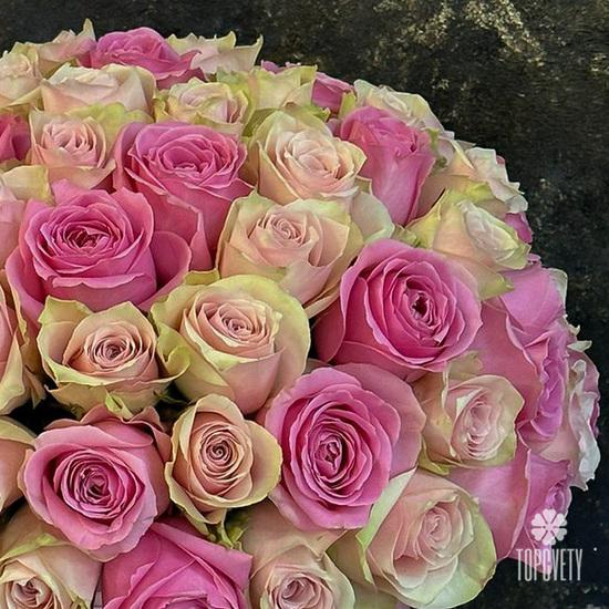 Композиция из 75 розовых роз микс в коробке