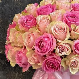 Композиция из 75 розовых роз микс в коробке