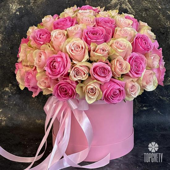 Композиция из 75 розовых роз микс в коробке