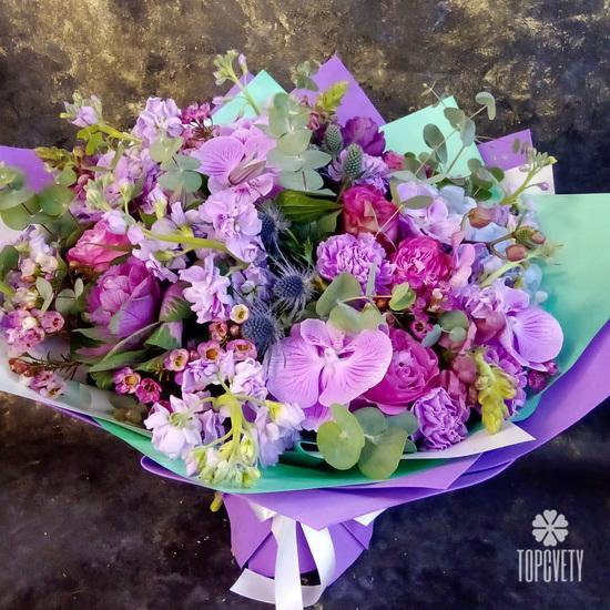 Букет из орхидей, гортензий и роз 