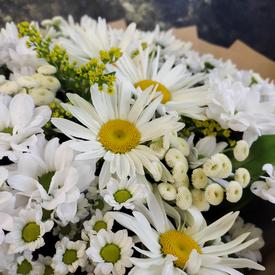 Букет из ромашек и белых хризантем