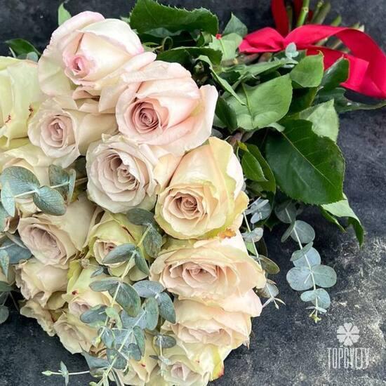 Букет из 25 кремовых роз Квиксенд 50см