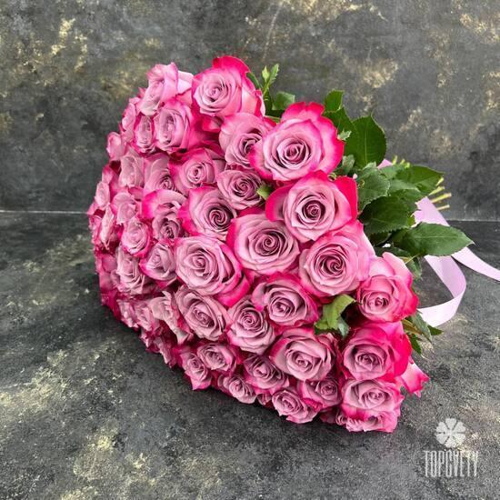 Букет из 51 сиреневых роз Дип Перпл 50см