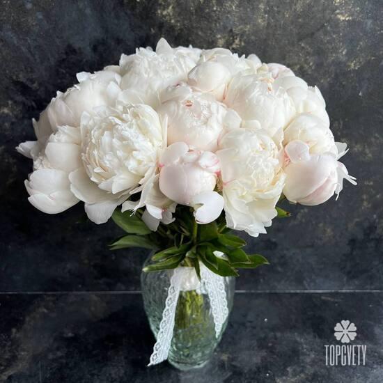 Букет из 15 белых пионов