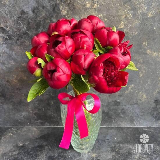 Букет из 15 красных пионов 