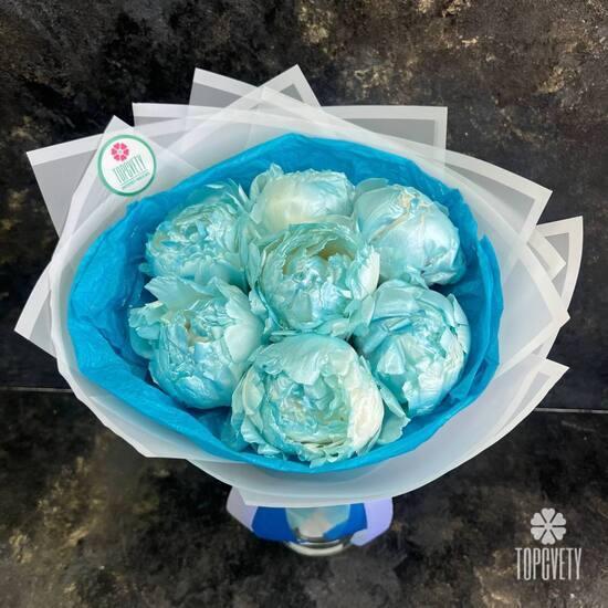 Букет из 7 голубых пионов