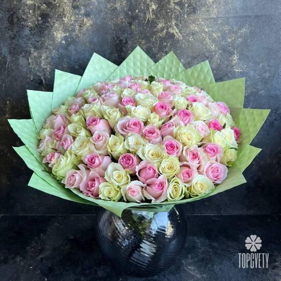Букет из 101 розовой розы микс 40см