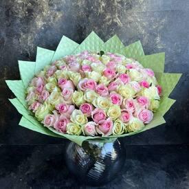 Букет из 101 розовой розы микс 40см
