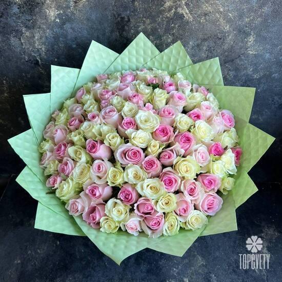 Букет из 101 розовой розы микс 40см
