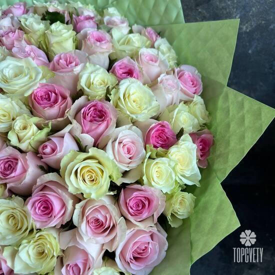 Букет из 101 розовой розы микс 40см